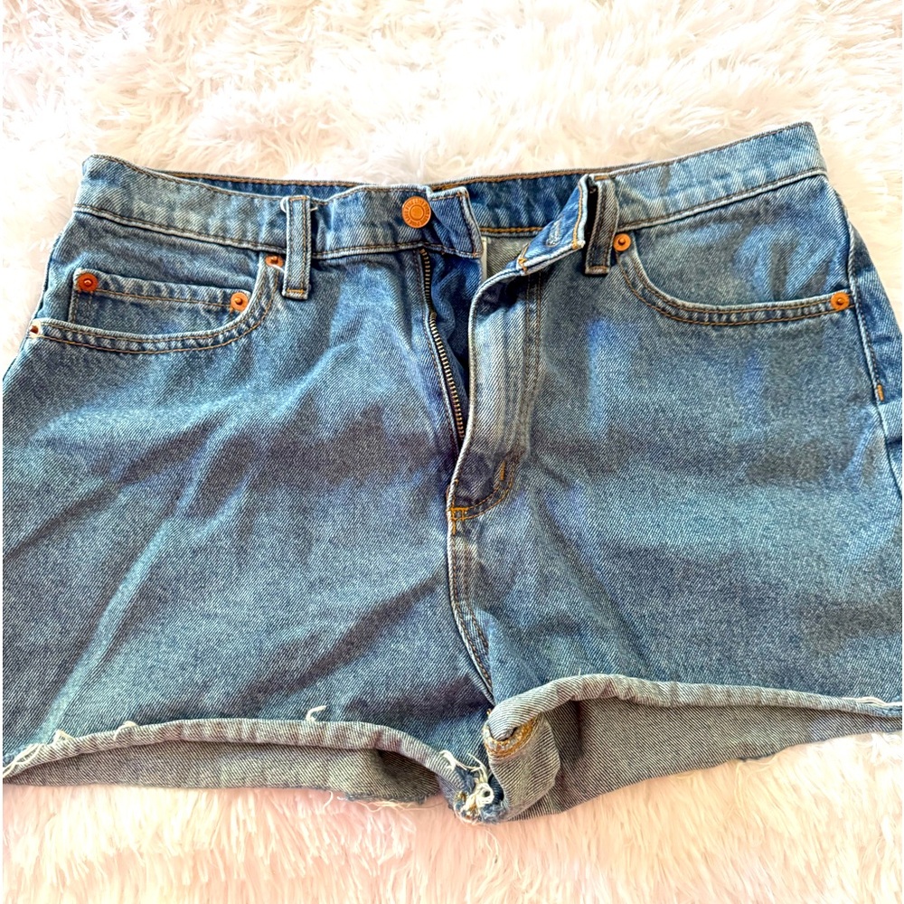 PINK blue denim booty shorts